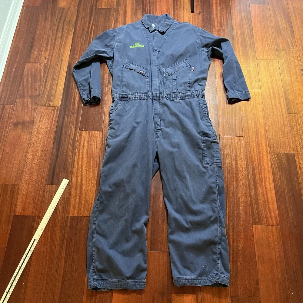 Lapco FR Coveralls Mens XL Blue Flame Resistant Mechanic Workwear Oil Rig Read *